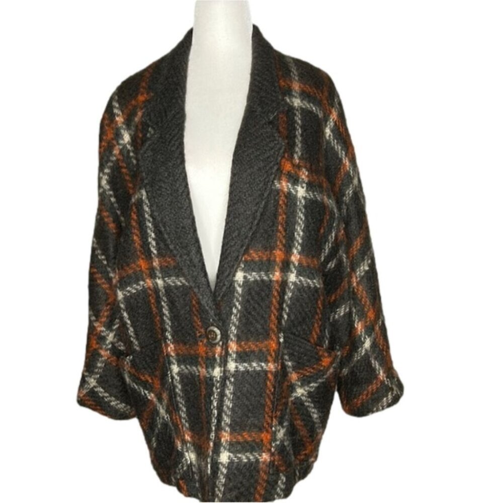 High Fashion Lancy Wool & Mohair Brown Plaid Shawl Coat